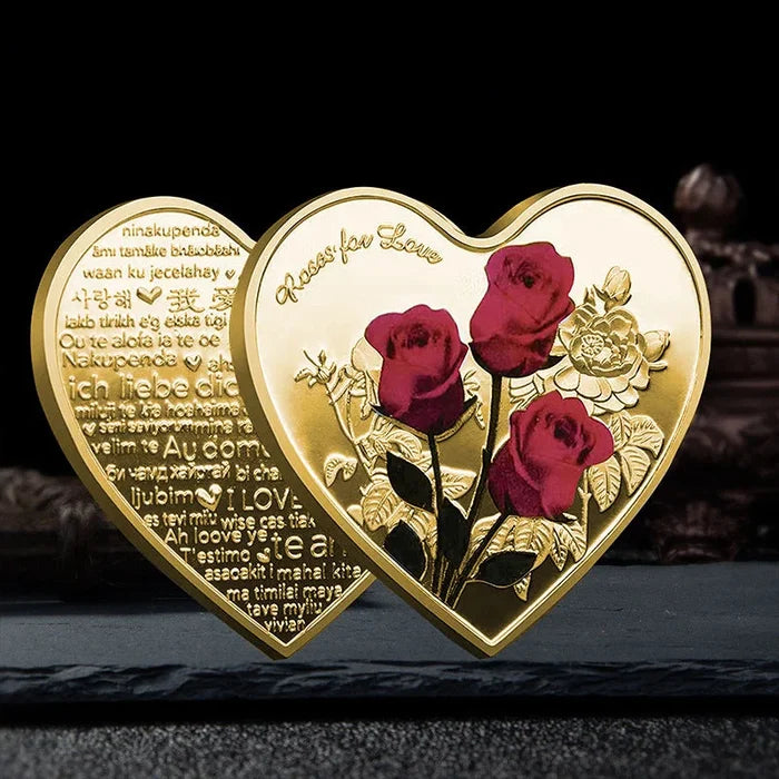 Beautiful Heart Love Coin With Roses