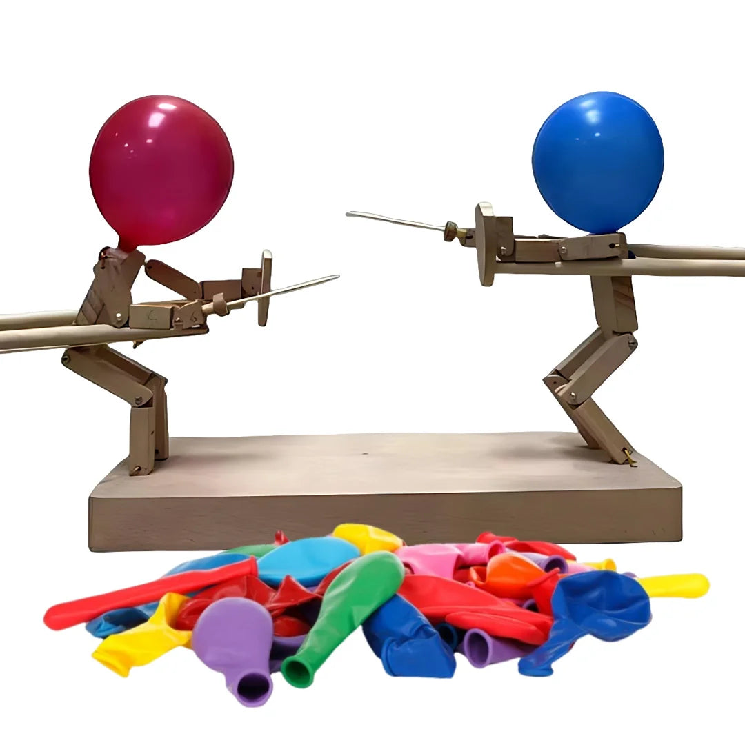 2 Players Balloon Bamboo Man Battle - Wooden Fencing Puppets With