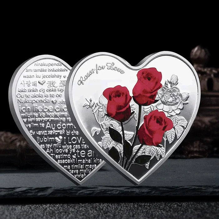 Beautiful Heart Love Coin With Roses